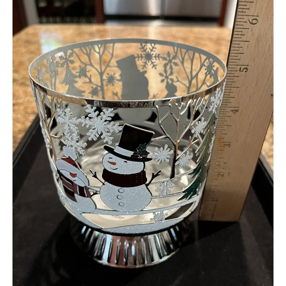 2023 Bath And Body Works 3 Wick‎ Pillar Candle Holder Happy Snowmen Brand New